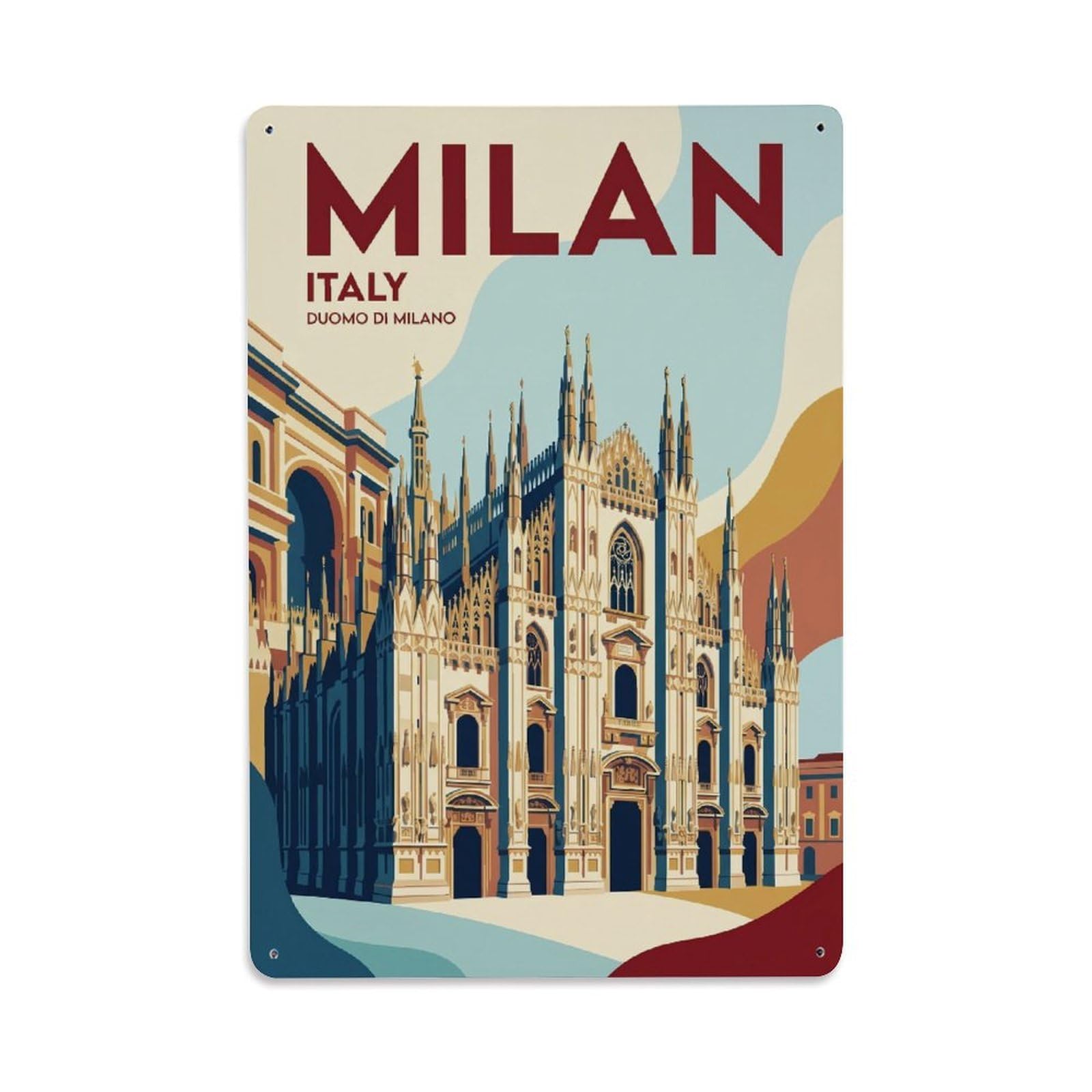 Olhnbad Style Cityscape Milan Italy Elegant City Travel Metal Tin Sign