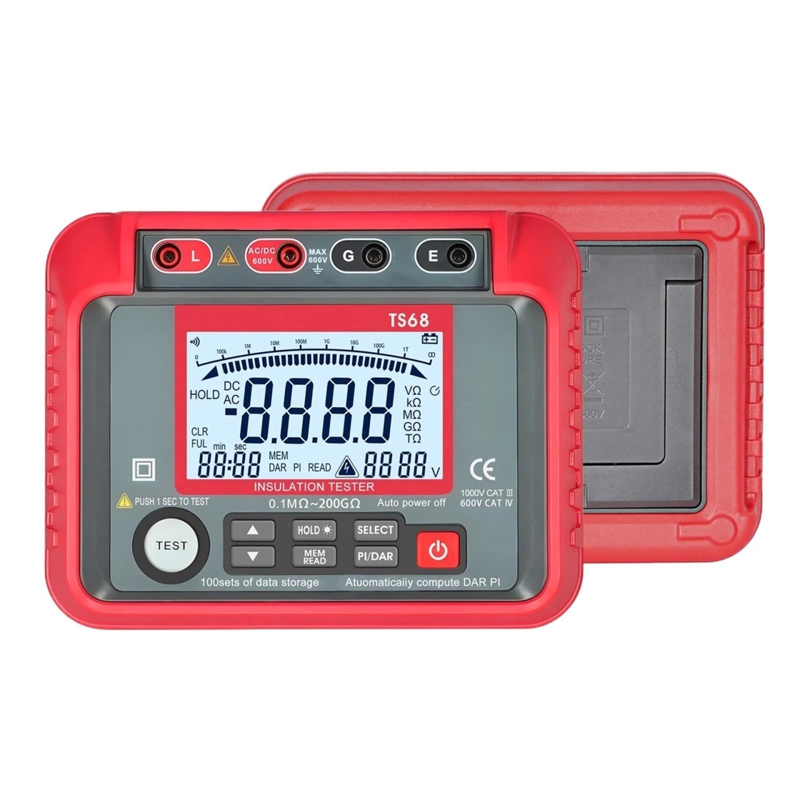 Elektroniczny tester obciążenia, Megaomomierz cyfrowy 250 V–2500 V, tester rezystancji izolacji, przyrządy i narzędzia diagnostyczne płytek drukowanych, zakres 0,1 MΩ–40 GΩ(TS58)