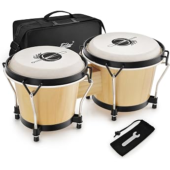 Eastar Bongo Drums 6 Inch and 7 Inch Wooden Percussion Instrument Bongos for Children Adults Beginners Natural Finish EBO-1