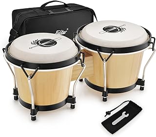 Eastar Bongo Drums 6” and 7” Wood Percussion Instrument Bongos for Kids Adults Beginners Natural Finish, EBO-1