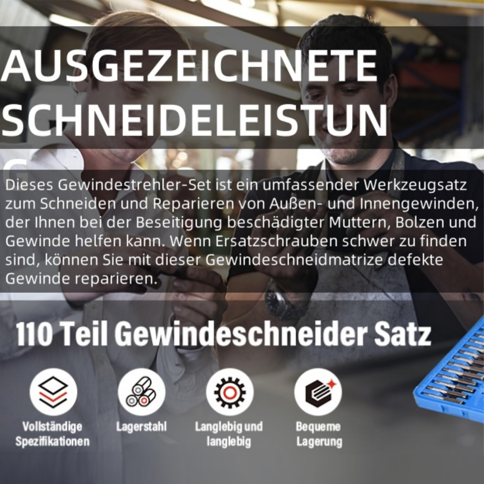 Zestaw gwintowników i narzynek M2 M18, 110 szt., zestaw gwintowników i narzynek metrycznych z regulowanymi uchwytami, etui do przechowywania, zestaw narzędzi do gwintowania metrycznego standardowego