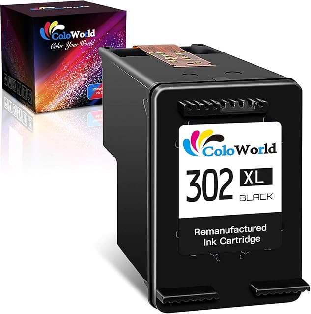 302 Black Ink Cartridge,ColoWorld 302XL Printer Ink Remanufactured,for hp 302 Ink Cartridges,with hp Deskjet 3630 2130 2132 3636 Envy 4527 4520 4524 4523 Officejet 3831 3835 5230 3830 4650 Printers