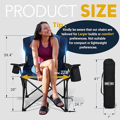 Miniatura 3 de Overmont Oversized Folding Camping Chair - 450lbs Support with Padded Cushion Cooler Pockets - Heavy Duty Collapsible Chairs for Sports Garden Beach