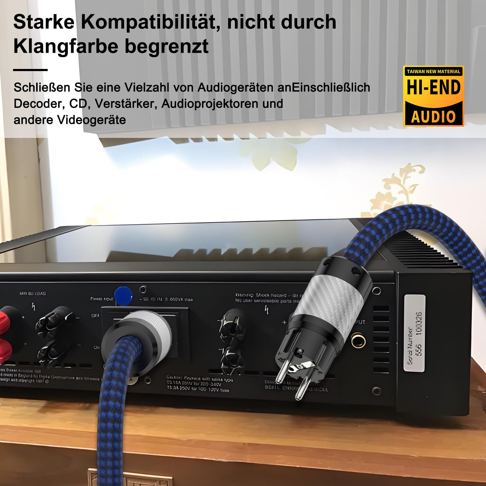 Cavo di alimentazione HiFi Cavo di alimentazione High End 4N OFC C15 Spina a 3 pin in fibra di carbonio Tubo flessibile intrecciato in nylon di alta qualità Cavo di alimentazione per subwoofe