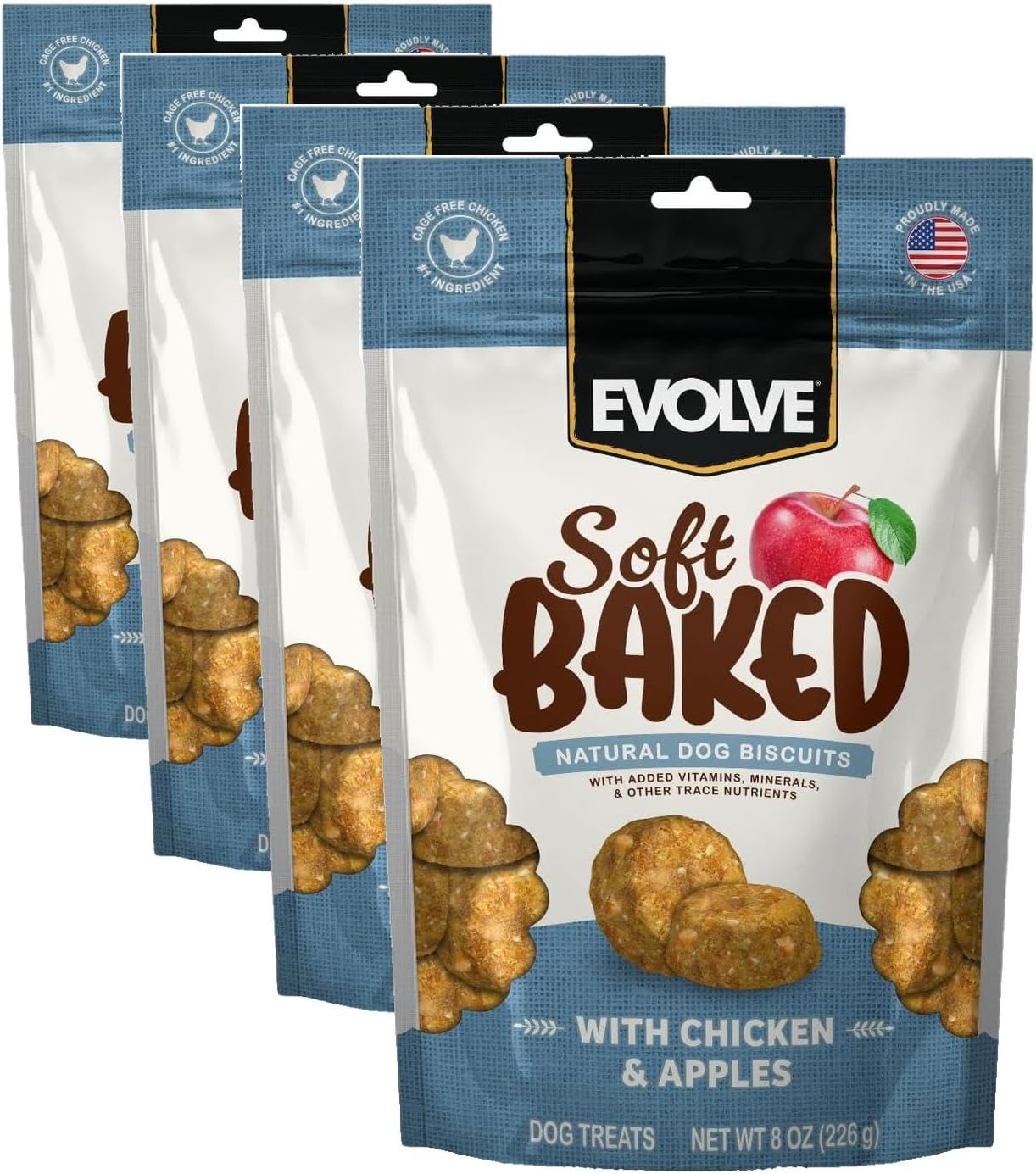 Evolve Soft Baked Chicken & Apple Recipe Dog Biscuits, 8 oz. (Pack of 4)