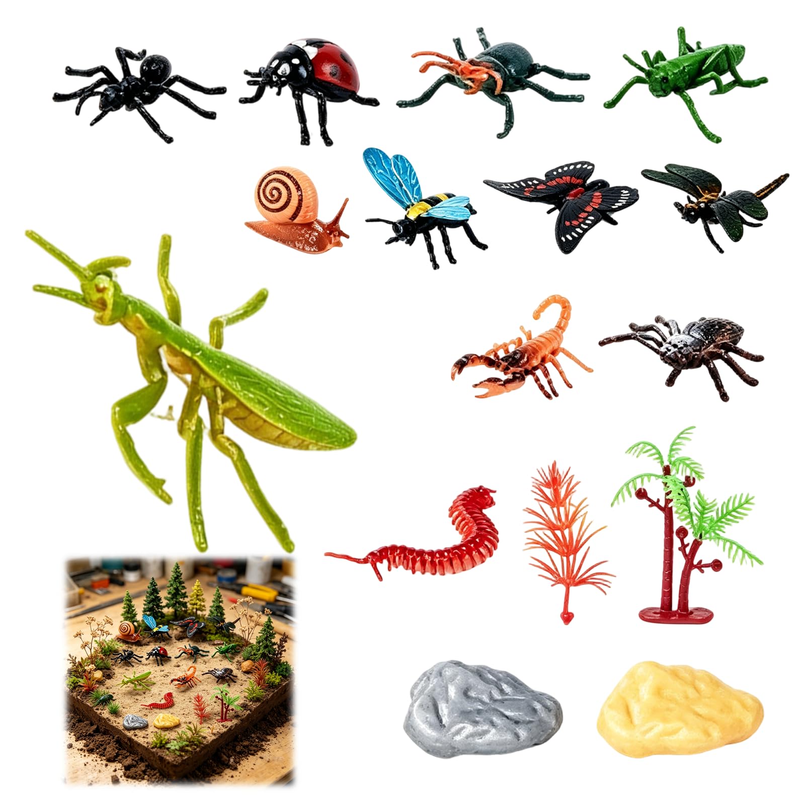 FveVqe 16Pcs Animal Figures, Realistic Bugs Toys for Kids, Anti-Drop Bug Toys, Durable Insect Toy, for Kids Inspirationand Enthusiasts, Themed Decor, Classroom Demonstration, Small World Game