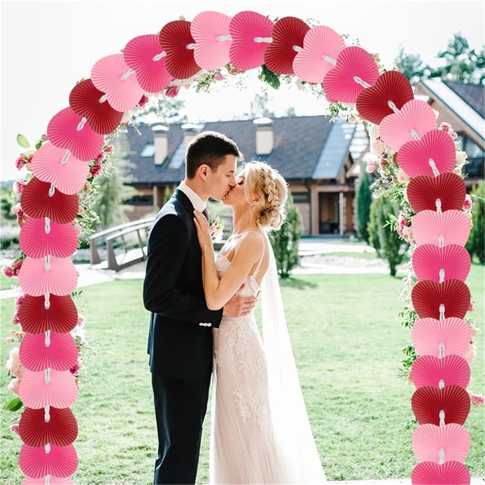 Fächer für Hochzeitsgäste, 100 Stück, weiße Herzform, Faltfächer aus farbigem Papier, Kunststoffgriff, Handfächer für Hochzeit, Geburtstag, Party, Gastgeschenke, Taschenfüller (zufällige Farbauswahl)