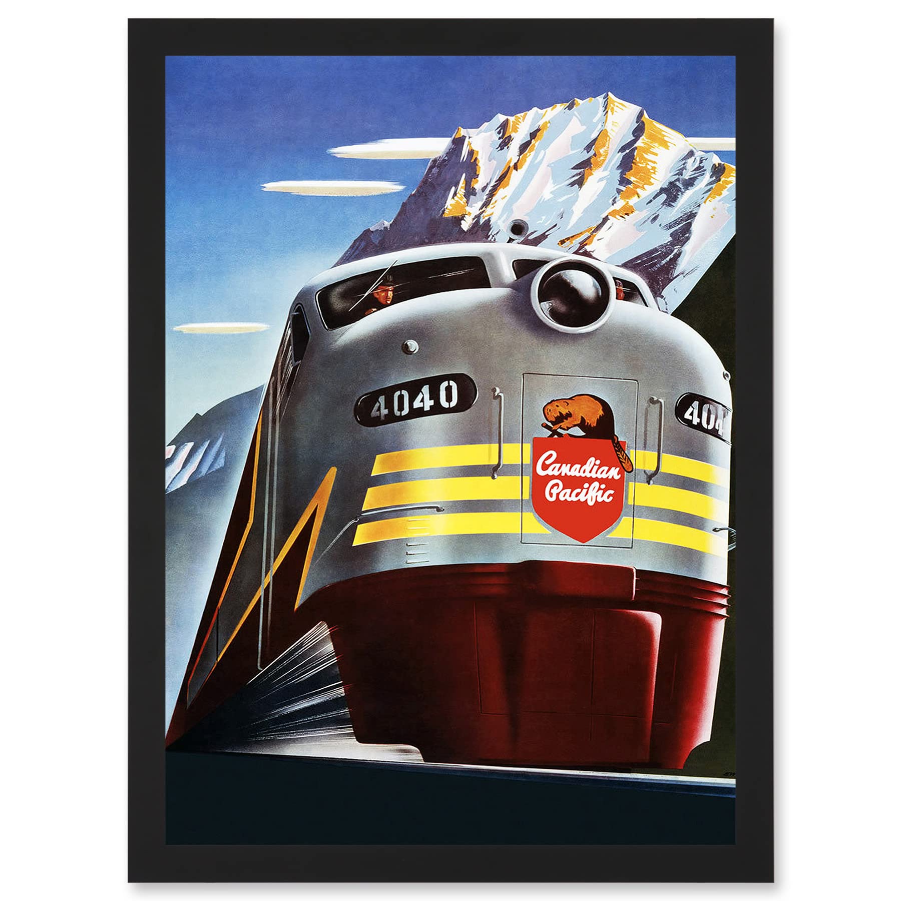 Artery8 Canadian Pacific Railways 4040 Iconic Train Vintage Yellow Canada A4 Artwork Framed Wall Art Print