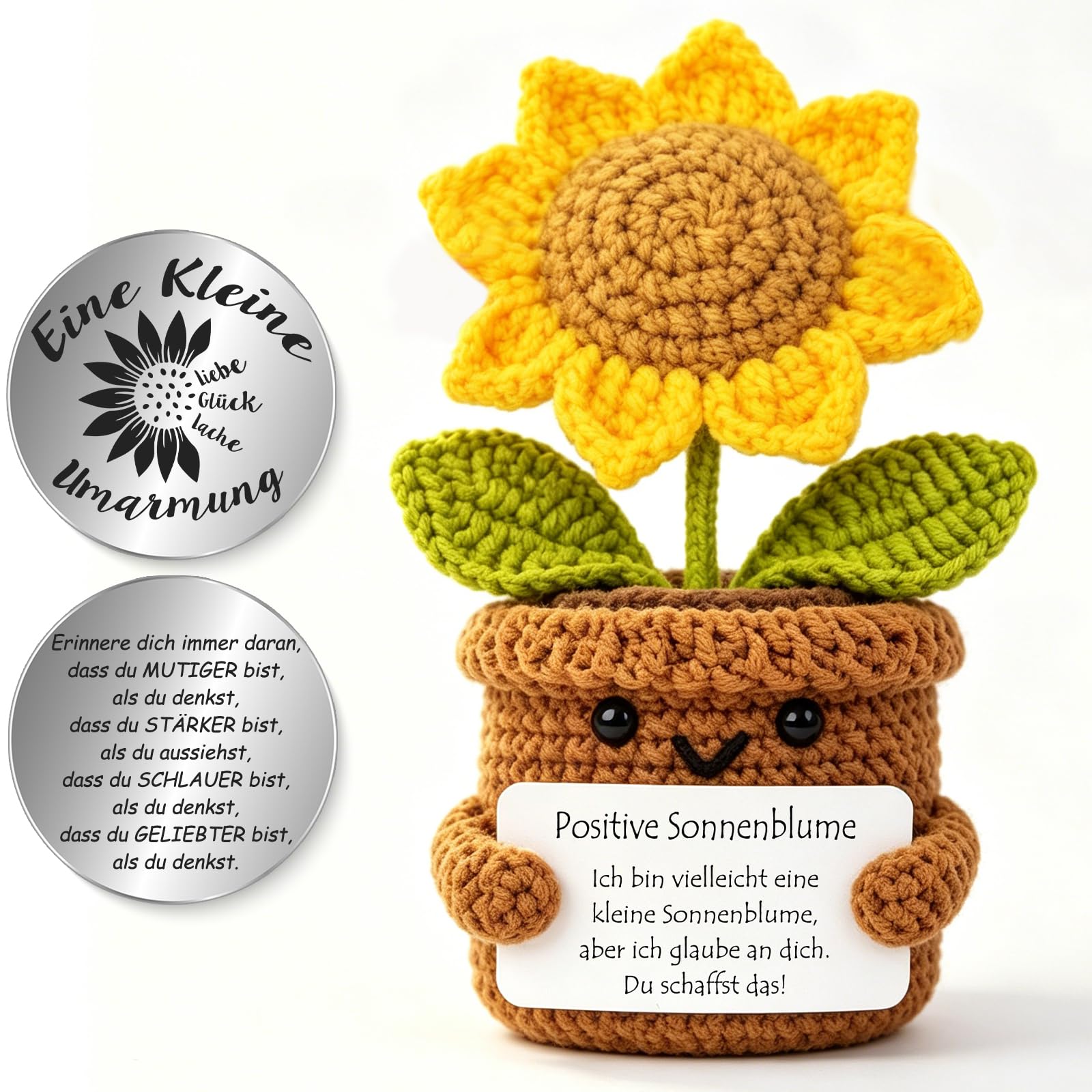 Tixlux Pocket Hug Positive Pflanze, Kreative Strickwolle Pflanze Puppe und Kleine Umarmung Glücksbringer, Mutmacher Geschenk, Gute Besserung Geschenk, Einschulung Geschenk
