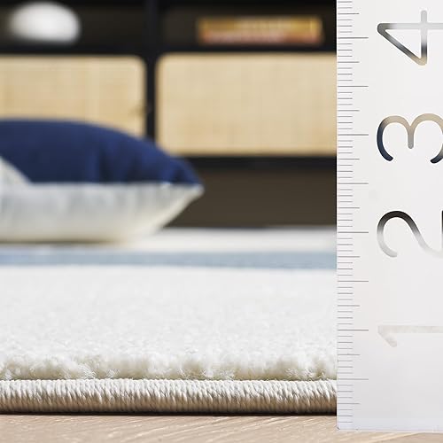 Vista 67 de SAFAVIEH Alfombra de área de 8 x 10 pies – Colección Hollywood – Grande – Marfil y azul pavo real, diseño moderno de mediados de siglo, no desprende