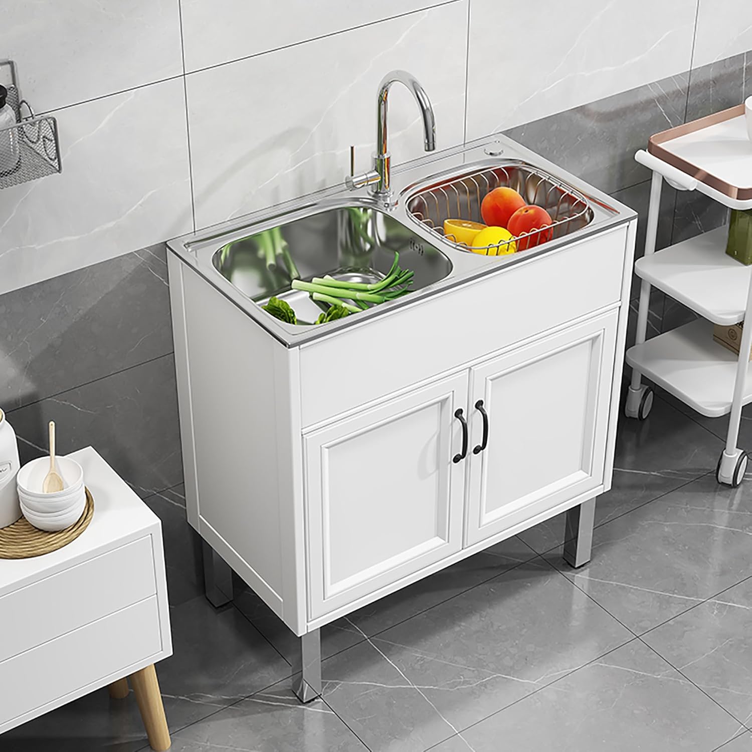 Laundry Sink with Cabinet,Laundry Cabinet with hot and Cold Water Faucet and Double Slot,freestanding Utility Sink with Vanity Cabinet for Bathroom Laundry Room Utility Room Handwashing Station (Colo