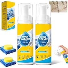 2PCS 4-in-1 Multi-Enzyme Foam Cleaner, Multi Purpose Car Interior Foam Cleaner Spray, Deep Cleaning Spray for Car Interior, Kitchen Grease, Bathroom Tiles, Sofa Upholstery 2*Sponge+Towel