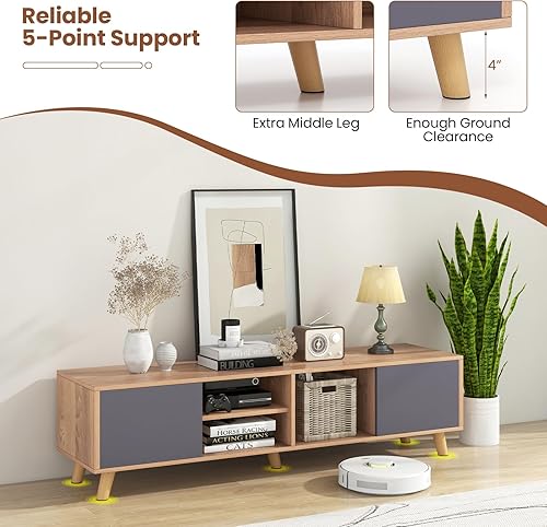 Miniatura 7 de Tangkula Soporte de TV para televisores de hasta 65 pulgadas, centro de entretenimiento multimedia con 2 puertas, estantes abiertos, mesa consola de