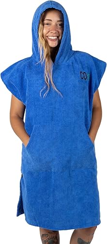 Miniatura 6 de COR Surf Bata de toalla con capucha y bolsillo frontal, se dobla como toalla de playa y manta, hecha de microfibra de secado rápido (mediano-azul)