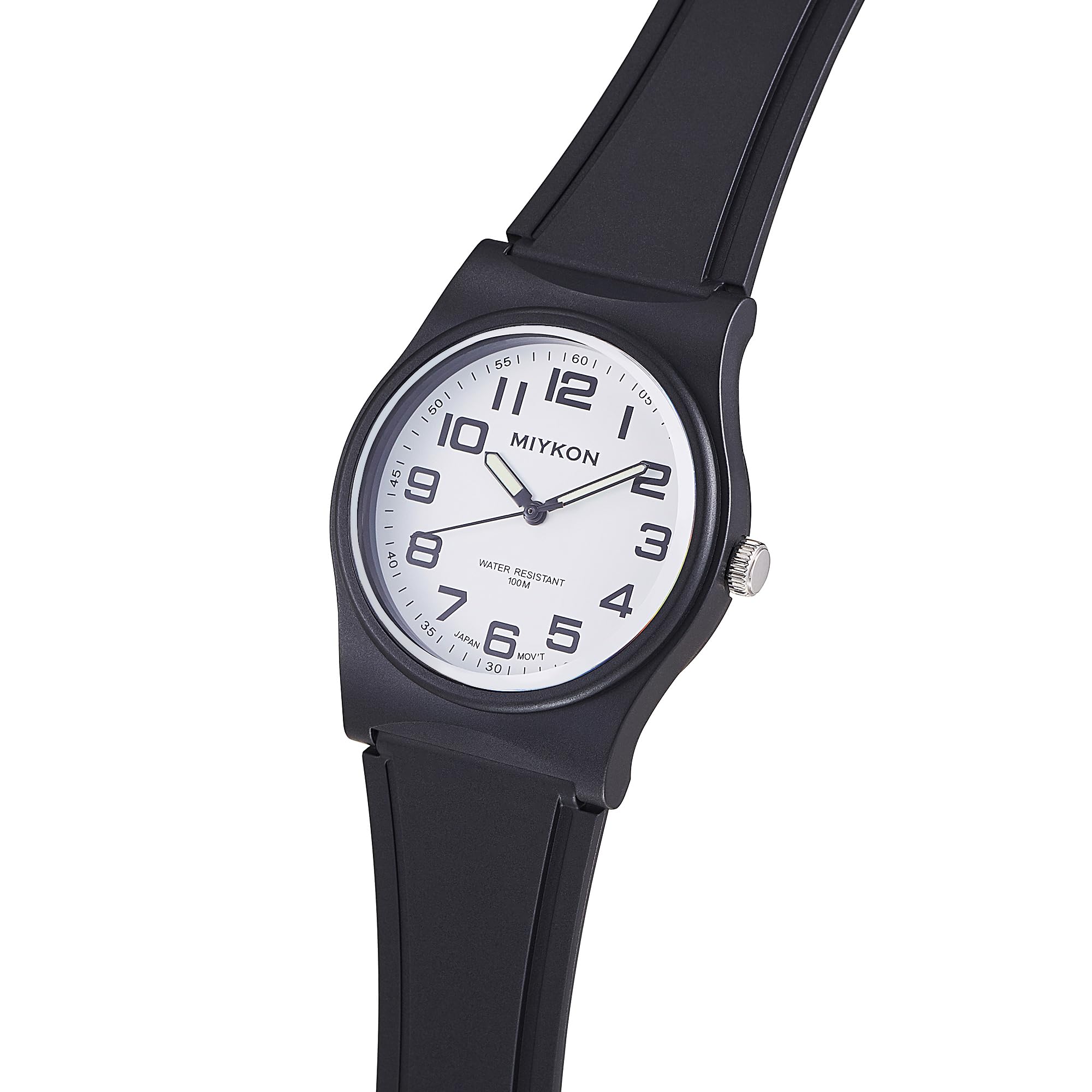 Miykon Black Sports Analog Watches for Men - 100M Waterproof Watch with Second Hand Nursing, Casual Easy Reader Wrist Watch - Shockproof Resin, Luminous Hands, Japanese Quartz with 4 Year Battery Life