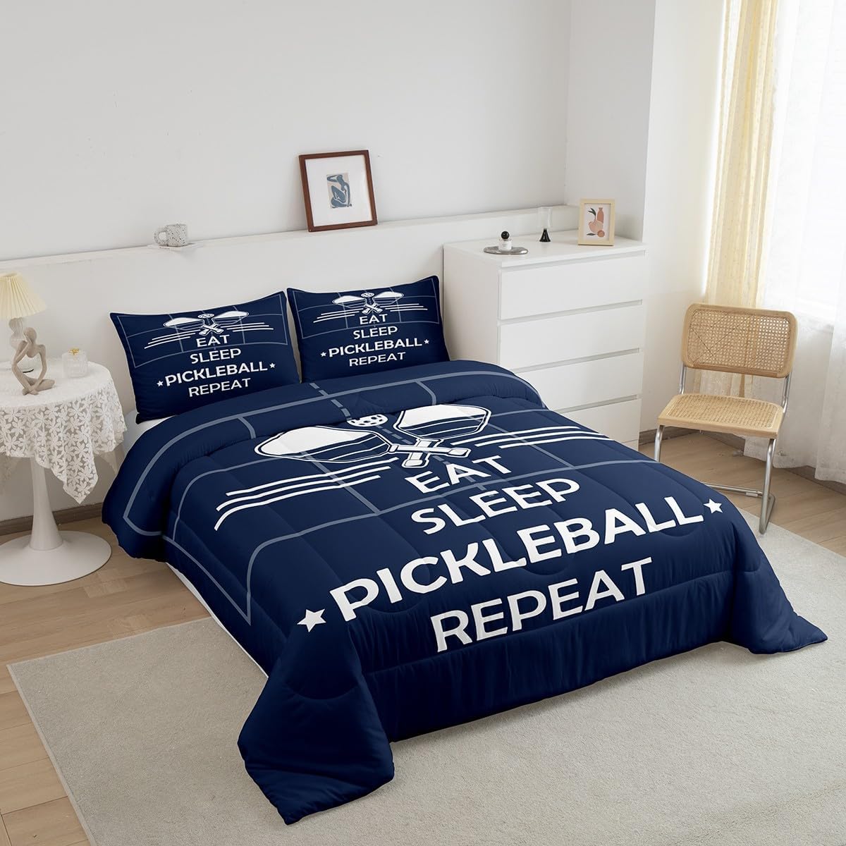 Feelyou Pickleball Bedding Set Boys Girls Queen Size Pick Racket Pattern Comforter Set for Kids Women Men Pickleball Fields Comforter Sports Game Duvet Set Pickleball Themed Gifts Quilt Set