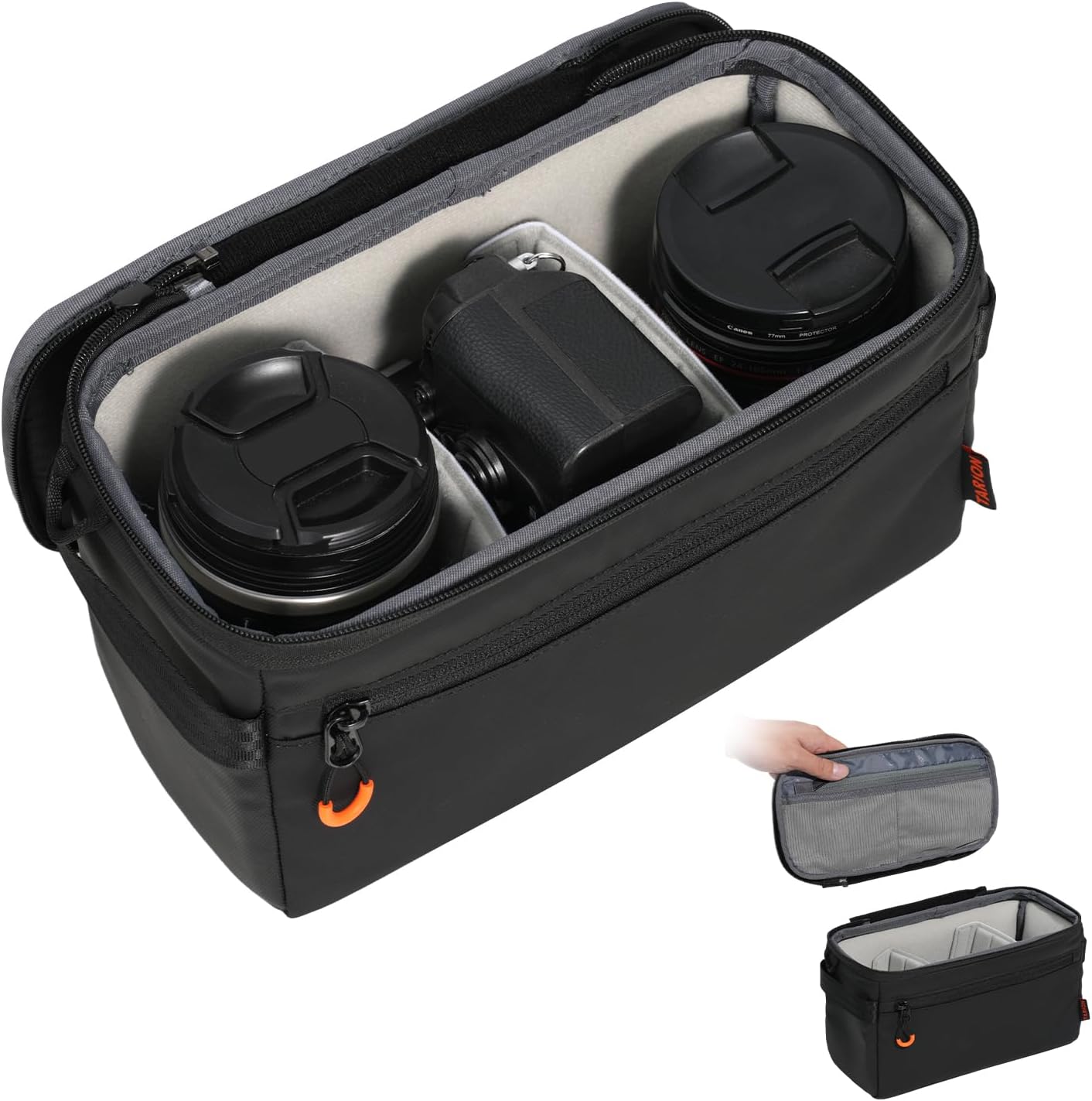 TARION Padded Camera Insert Bag - Protective Framed DSLR Inner Case Organizer - Fits 1 Camera and 2 Lenses - Removable Lid Compatible for DSLR SLR Mirrorless Cameras ShellCore XS