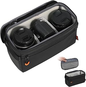 TARION Padded Camera Insert Bag - Protective Framed DSLR Inner Case Organizer - Fits 1 Camera and 2 Lenses - Removable Lid Compatible for DSLR SLR Mirrorless Cameras ShellCore XS | Fits 1 Camera and 2 Lenses - Removable Lid Compatible for DSLR SLR Mi