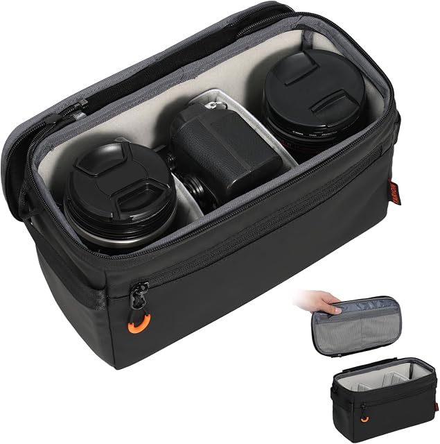 TARION Padded Camera Insert Bag - Protective Framed DSLR Inner Case Organizer - Fits 1 Camera and 2 Lenses - Removable Lid Compatible for DSLR SLR Mirrorless Cameras ShellCore XS | Fits 1 Camera and 2 Lenses - Removable Lid Compatible for DSLR SLR Mi