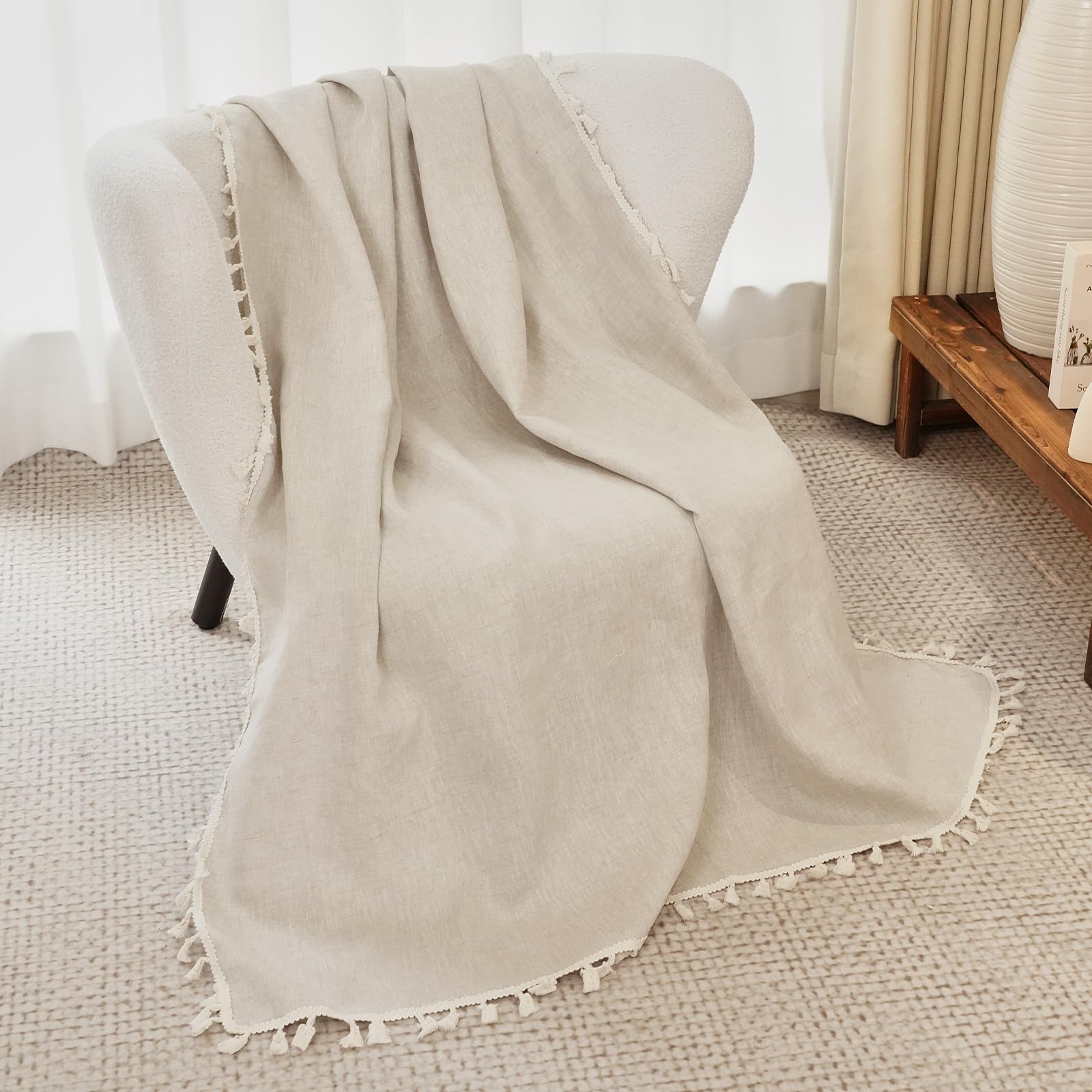 Amazon.com: HSOFTIFY 100% Pure Linen Blanket with Fringe, 49.6