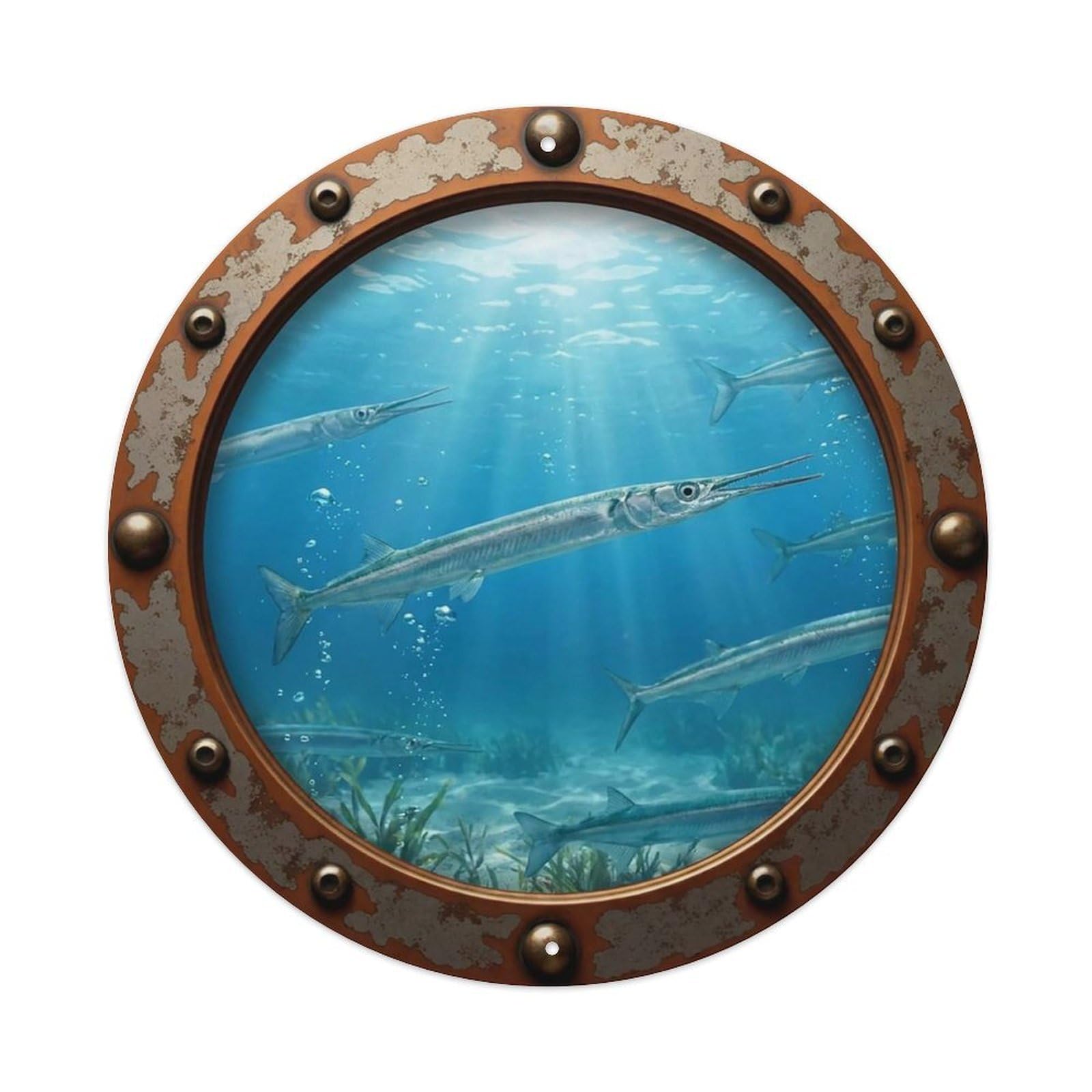 Gead 8X8inch Style Vintage Porthole Needlefish Nautical Window View Metal Tin Sign