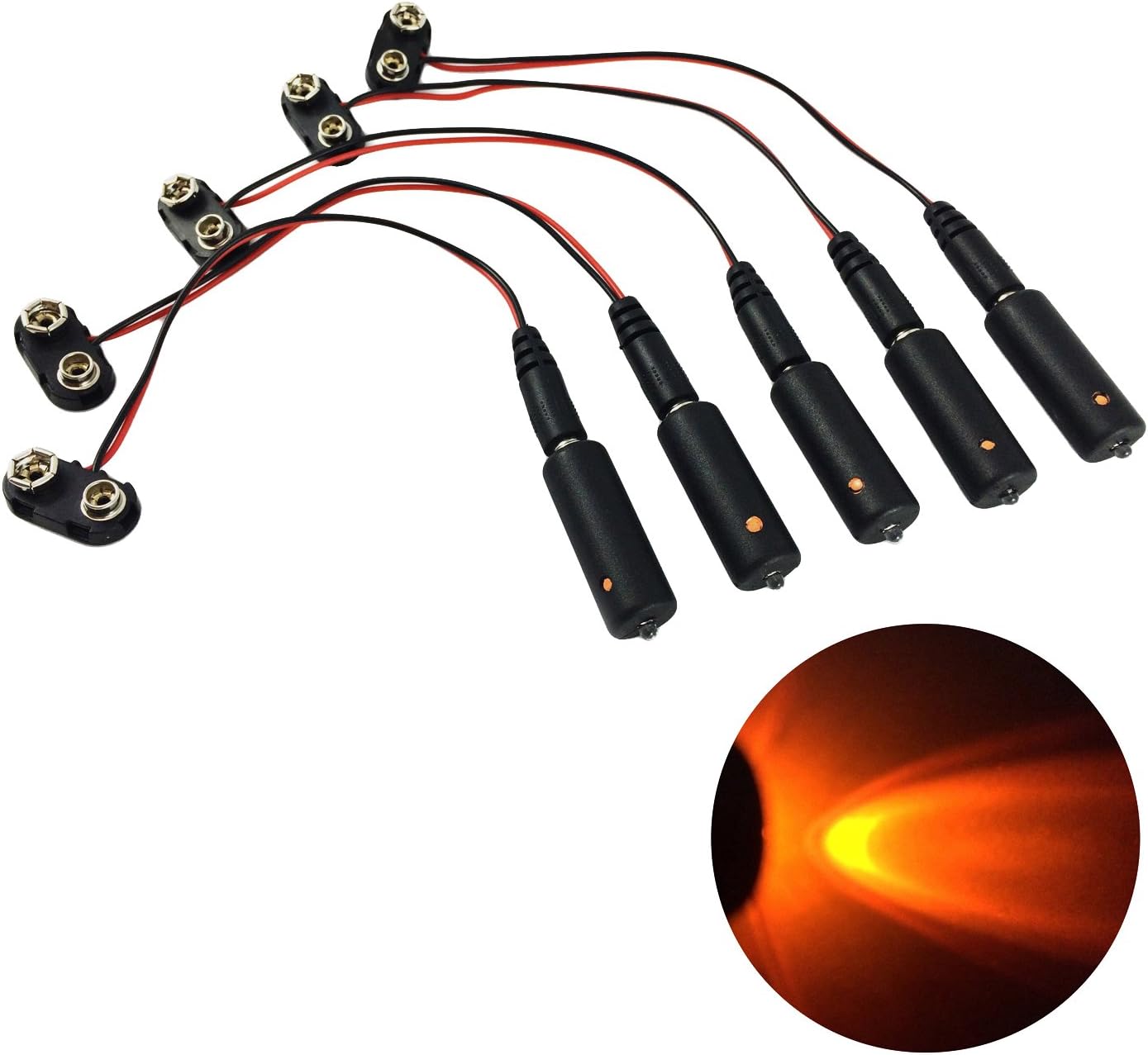 5 Pack Orange Led Micro Effects Lights with 9v Battery Clips for Props Scenery Special Effects