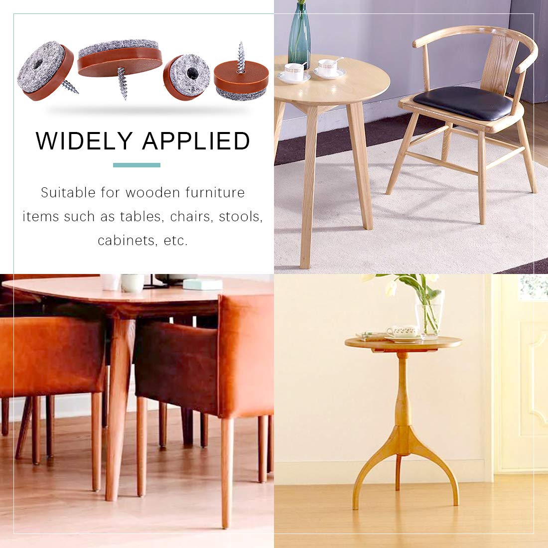 Swpeet 72Pcs Brown Furniture Felt Pads Assortment Kit Non Slip Furniture Pads with Screw-on Felt Pad Furniture Slider — view 7