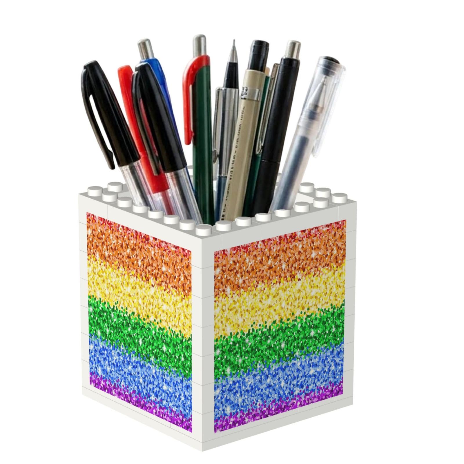 Poadnly Lgbt Sparkle Glitter Pride Flag, Pen Pot Pencil Holder for Office Home School, Compact Desk Organiser for Office Stationery