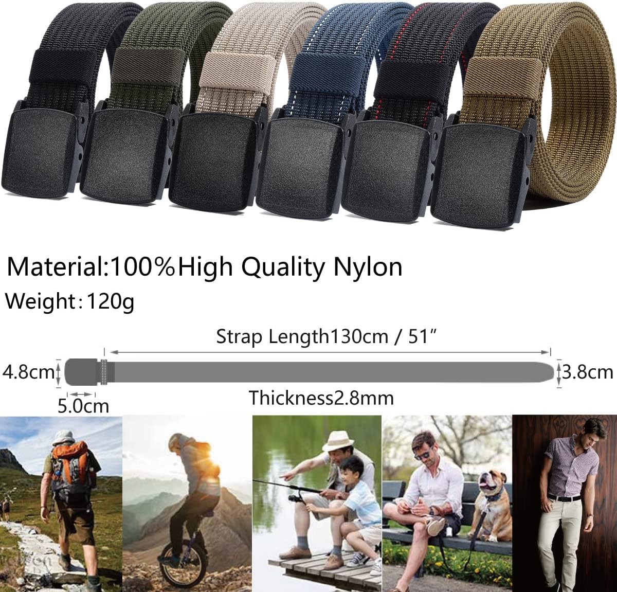 LionVII Men's Nylon Work Belts - Breathable Webbing Canvas Belt with Plastic Buckle, Adjustable Trim to Fit 28-49" Waist - Image 2