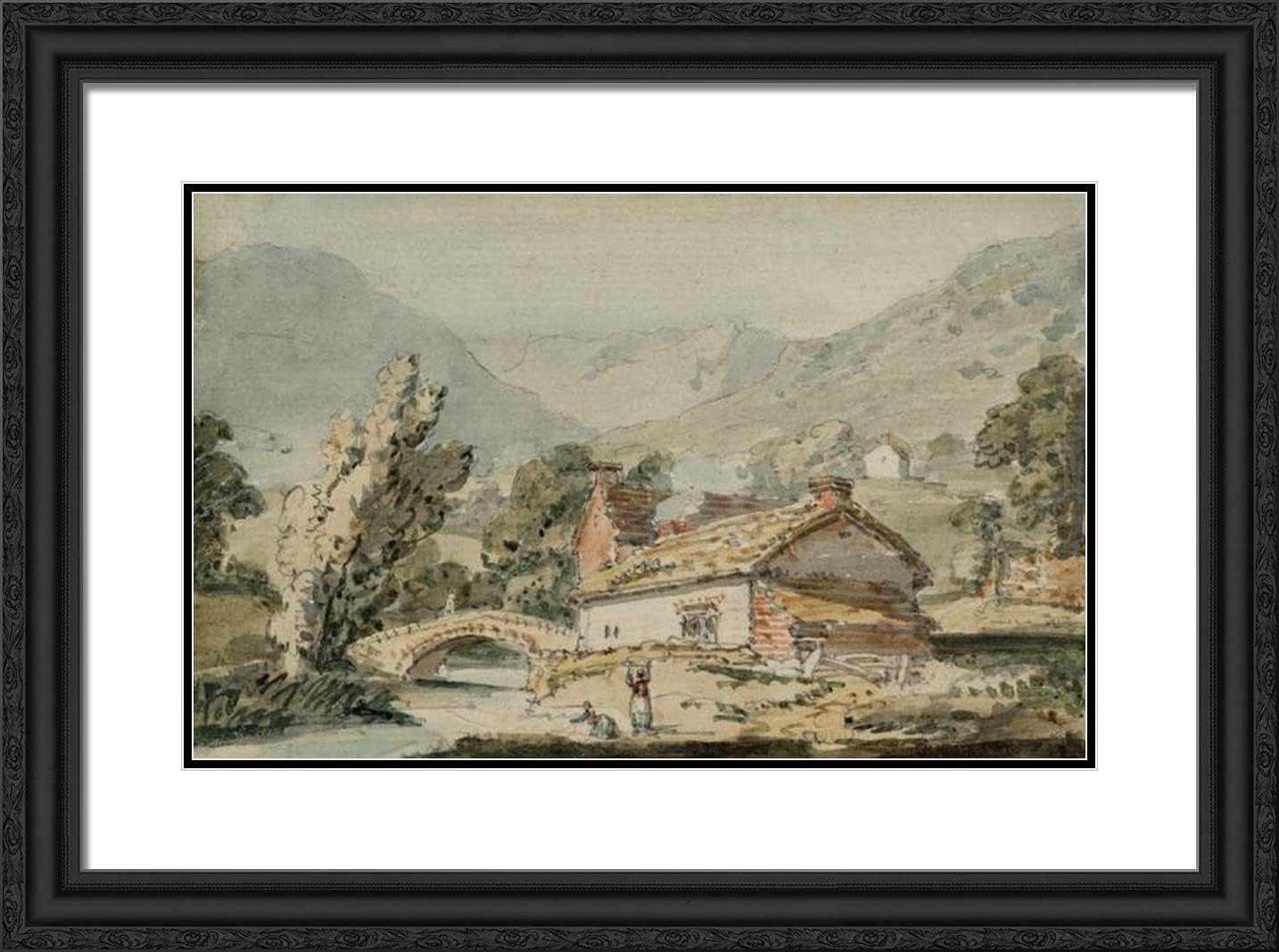 ArtDirect Girtin, Thomas 24x18 Gold Ornate Framed Art Print with Double Matting Titled: Scene in the Lake District