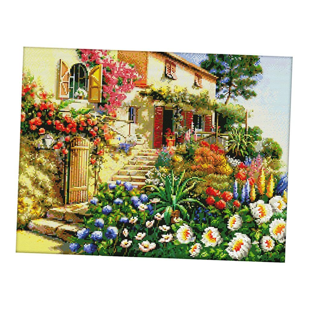 MYADDICTION Stamped Cross Stitch Kits Pre-Printed Garden Villa Pattern Embroidery 14CT-image-22