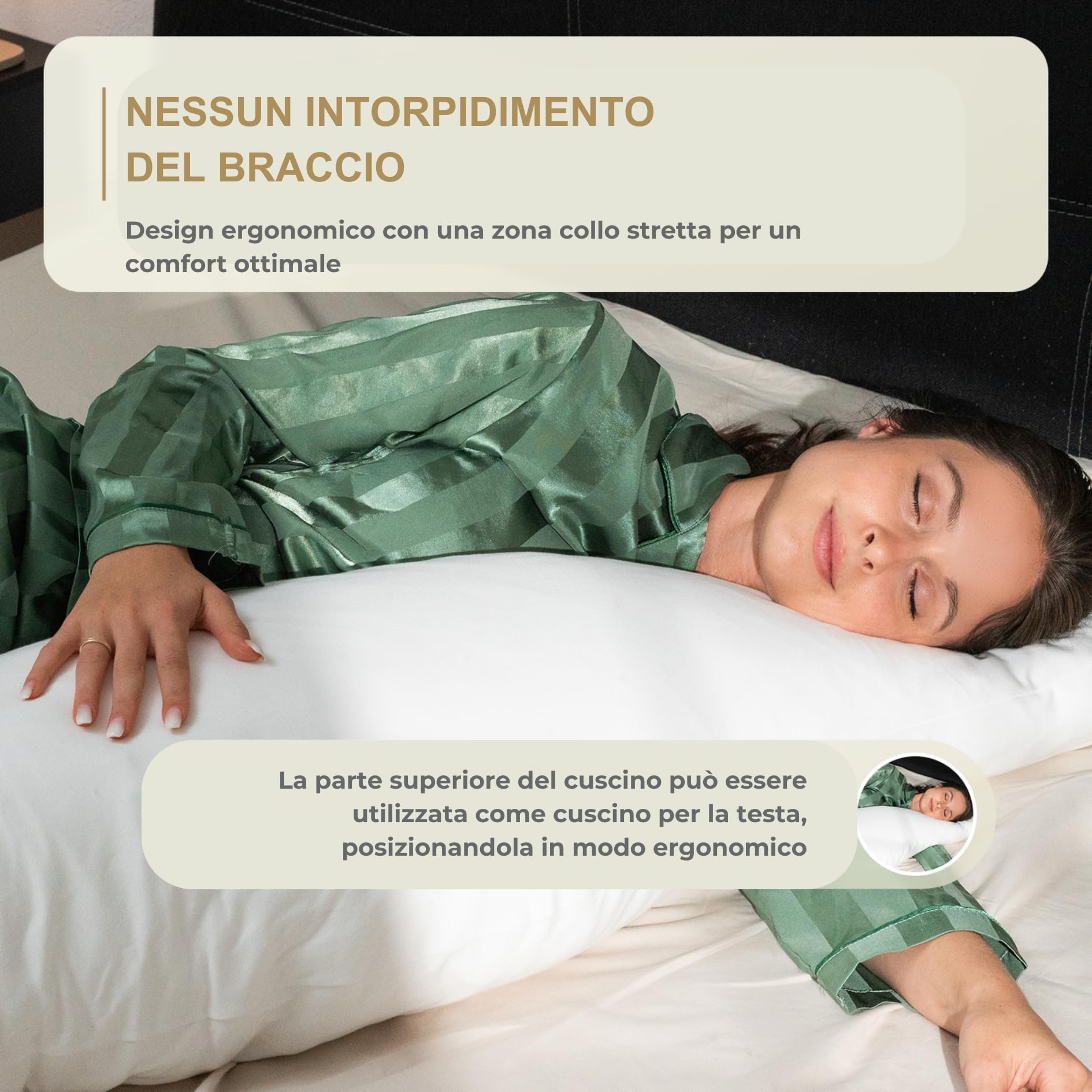 Cuscino ergonomico per chi dorme sul fianco con rivestimento in 100% cotone bianco – Cuscino per gravidanza dalla forma unica – Oeko-Tex – lavabile – Cuscino morbido – Cuscino per