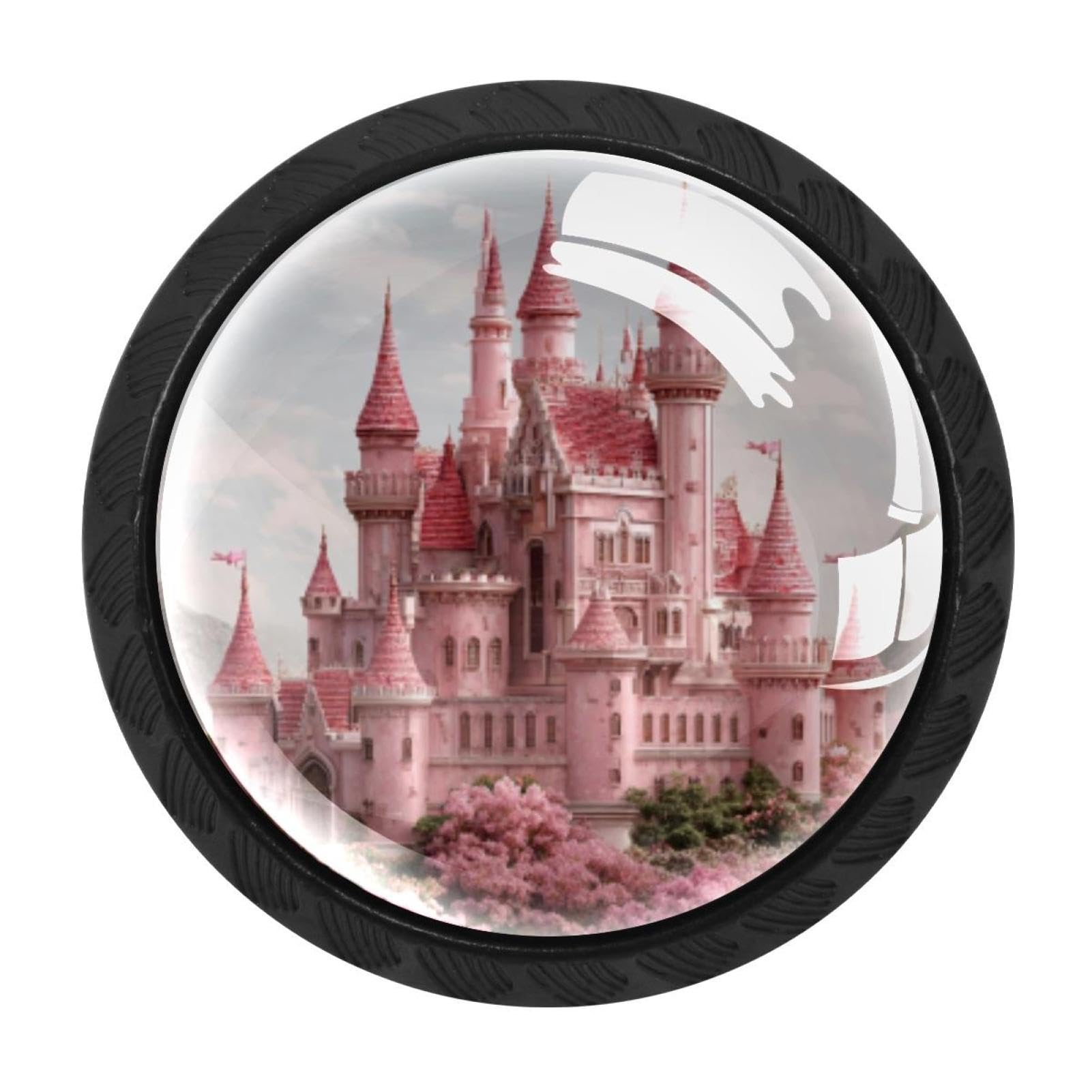 Chenzzzz Multicolored 19 4 Pieces Pink Princess Castle Drawer Knobs, 35Mm Black Cabinet Knobs, Drawer Pulls And Knobs, Dresser Drawer Knobs, Cabinet Hardware Kitchen Cabinet Knobs