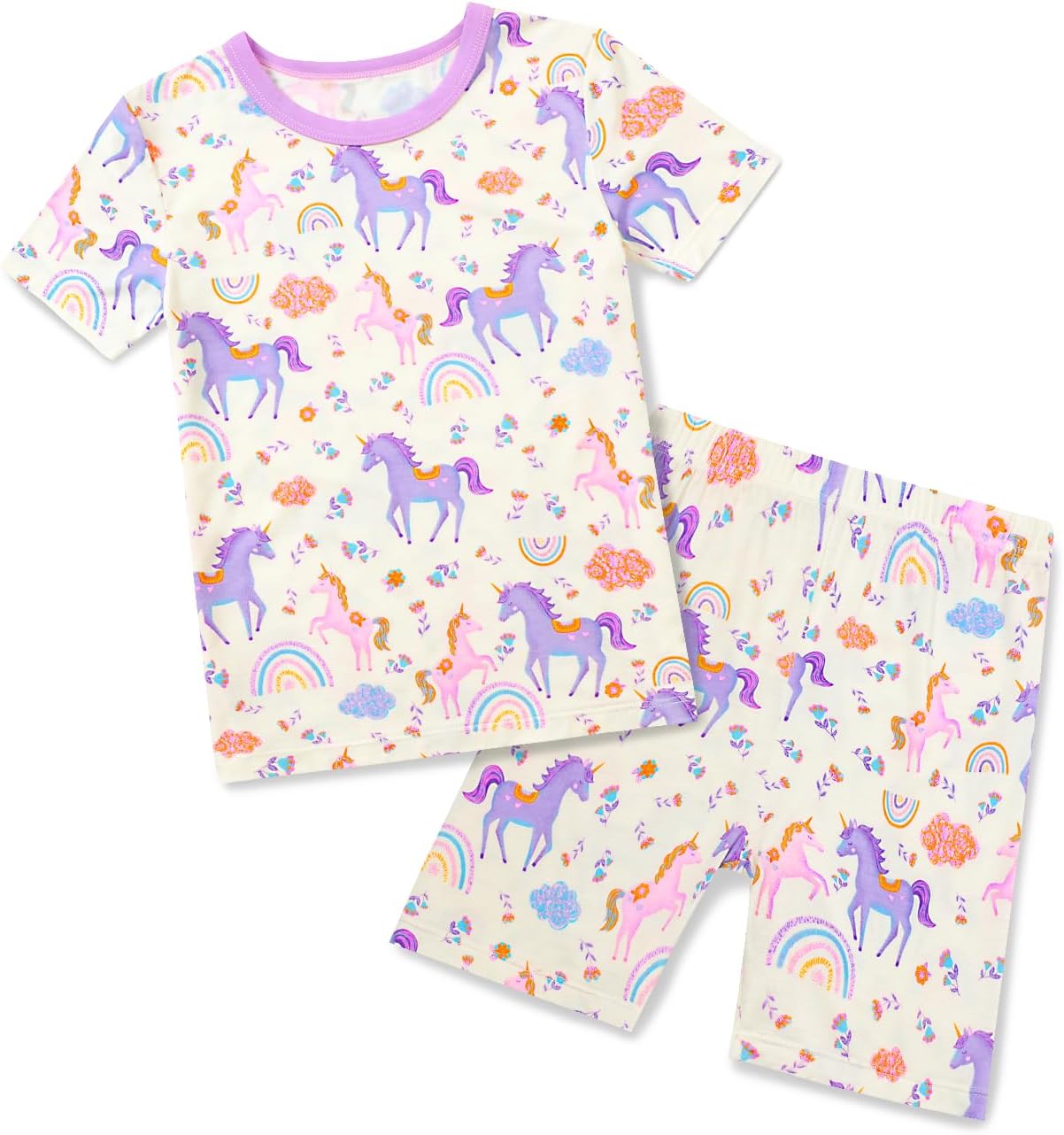 Bamboo Viscose Toddler Unicorn Mermaid Girls Kids Pajamas Short Sleeve Summer Cool Snug fit Pjs 12M-8Y 2pcs