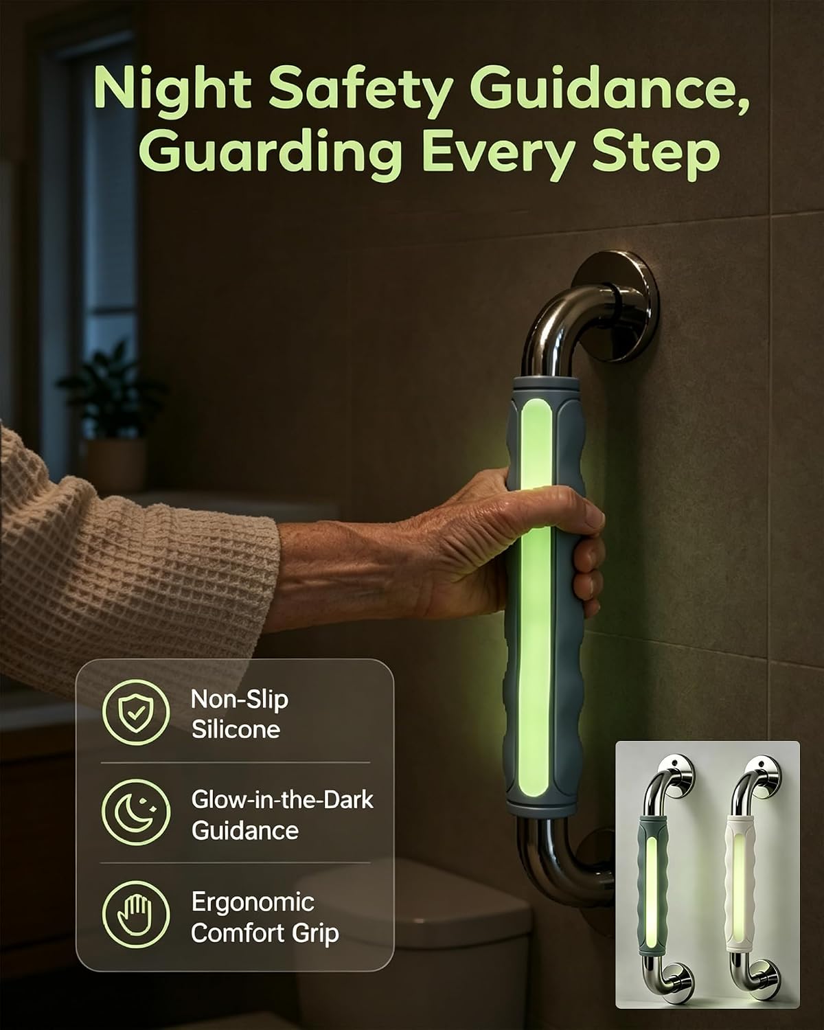 Silicone Slip-Resistant Support Grip Covers with Luminous Strip for Elderly