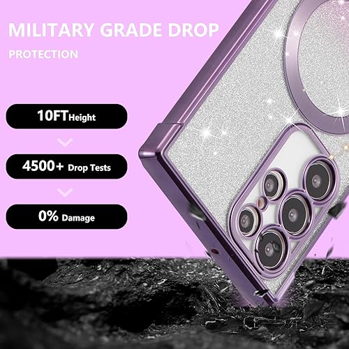 Miniatura 4 de ZTOFERA Funda magnética para Samsung Galaxy S22 Ultra 5G con purpurina degradada, [compatible con MagSafe], funda protectora de TPU chapada de lujo