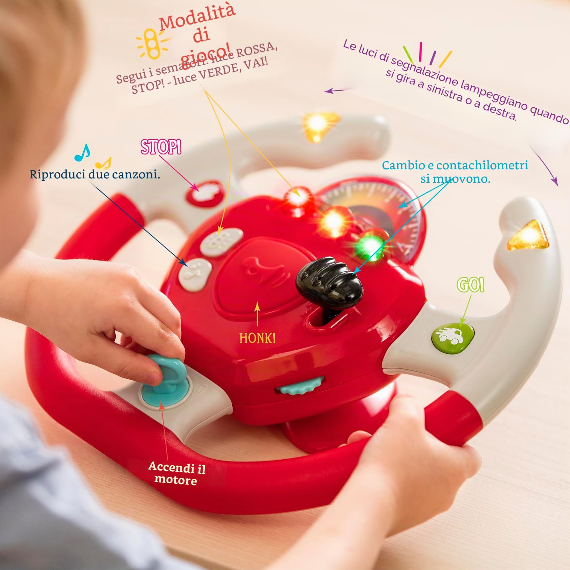 Battat - Orientato alla sterzatura - Volante interattivo - Auto giocattolo portatile - Giochi e canzoni per bambini - Viaggio in macchina per bambini - 2 anni +