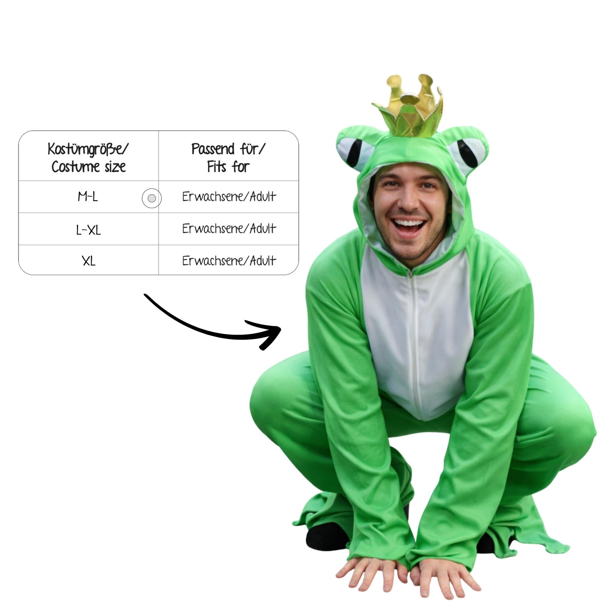 Ikumaal Frosch-König Kostüm, Sy12 XL, für Erwachsen-e Männer Frau-en, Frösche Märchen Kostüm-e Fasching Karneval Fasnacht Faschingskostüm-e Karnevalskostüm-e