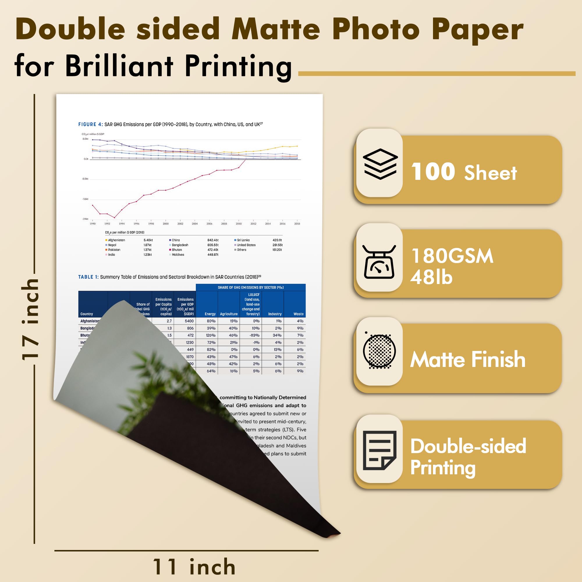 Koala Fotopapier, doppelseitig, matt, 27,9 x 43,2 cm, kompatibel mit Tintenstrahldruckern, 21,8 kg, für Präsentationen, 100 Blatt, 180 g/m²