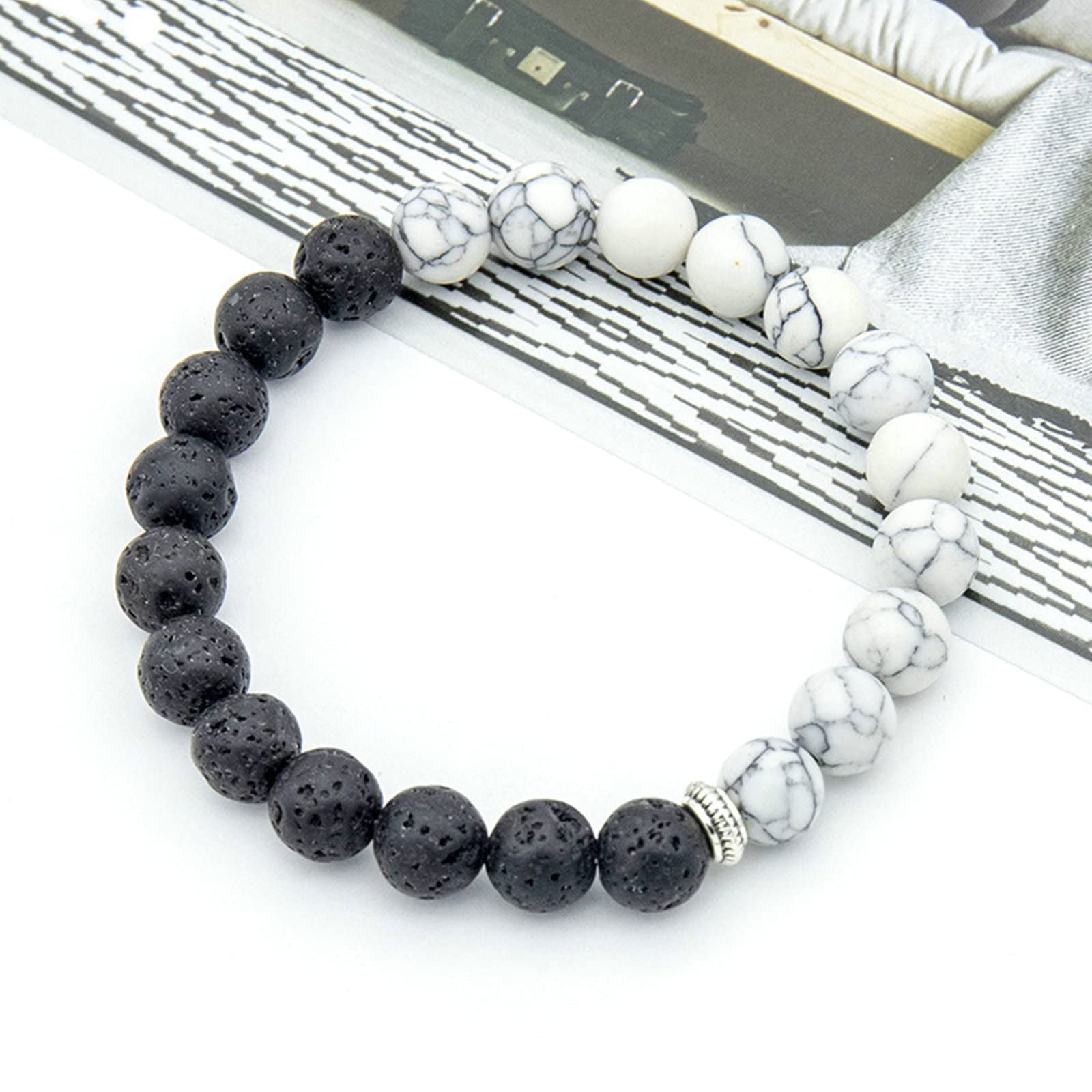Lava -Gesteinsarmbänder für ätherische Öle, 8/10 -mm -Lava -Stein -Turkise -Armband -Stretch -Perlen -Armbänder für Frauen 21,5 cm