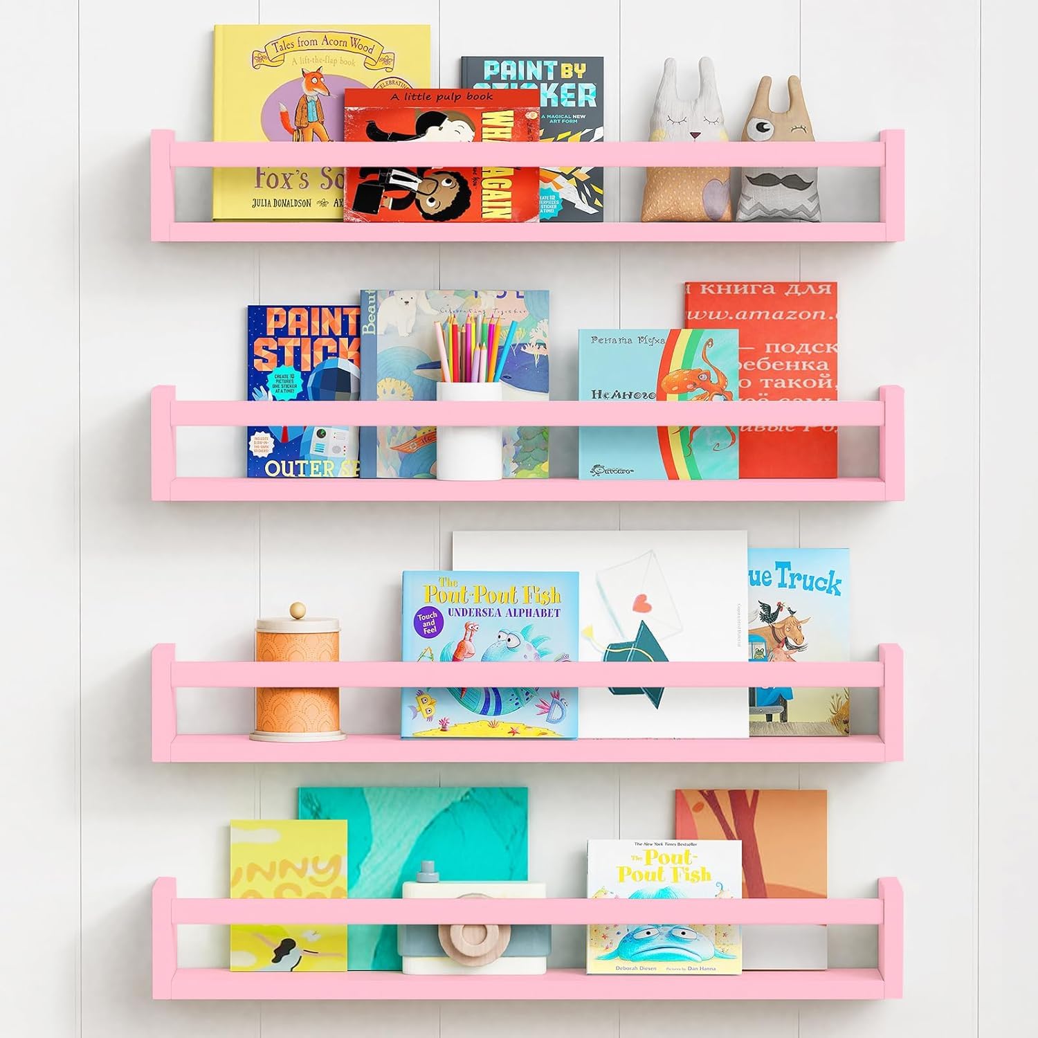 WooDinzo Engineered Wood Floating Bookshelf 24 Inches Set of 4, Wall Mounted Nursery Book Shelves, Kids Room, Kitchen Spice Rack, Book Shelf (Pink) (B0DG5LDWQ6) Amazon Price History, Amazon Price Tracker
