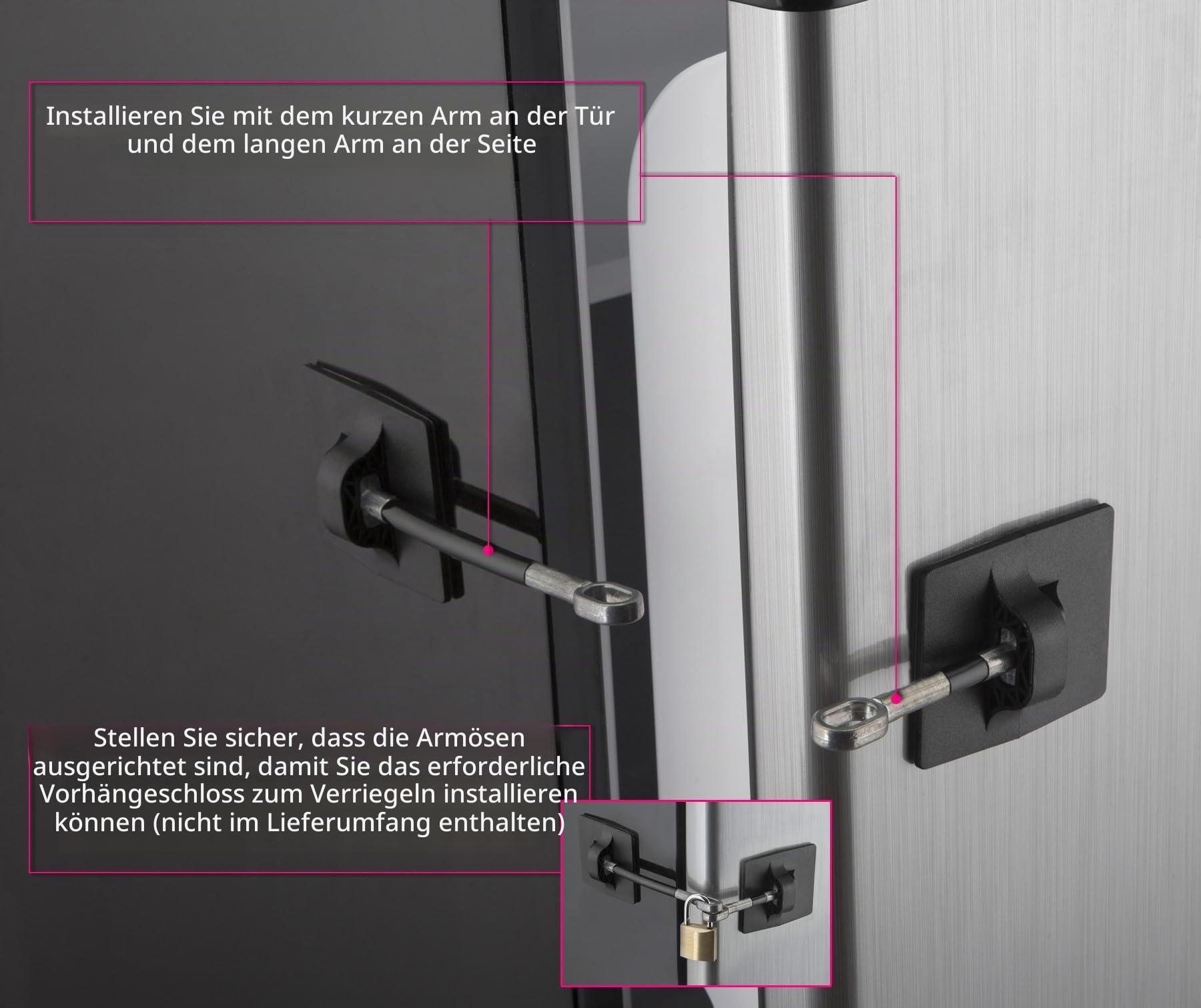 Computer Security Products Kühlschrankschloss mit Vorhängeschloss - Schloss mit Schlüssel - Kindersicherung für Kühlschrank - Schwarz