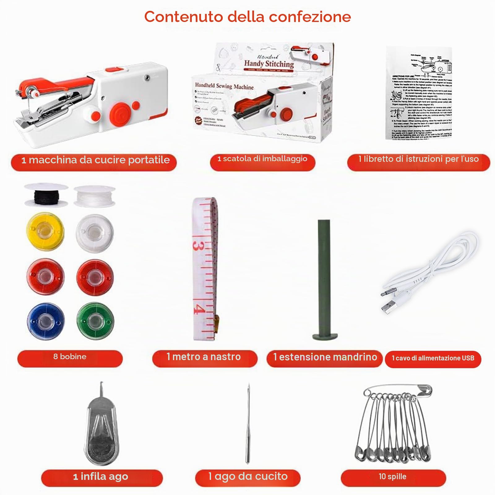 Macchina da Cucire Portatile a Mano, SINZONEu® Mini Macchina da Cucire Elettrica con Doppia Alimentazione, USB/Batteria per Principianti, Riparazione Vestiario, Tessuti, Viaggi DIY