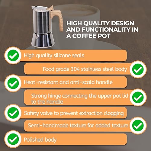 Miniatura 7 de Cafetera Moka Pot 304 sin recubrimiento de acero inoxidable espesado para estufa, cafetera de café expreso, estilo italiano, clásico, Greca, Café,