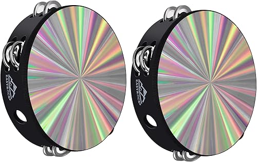 EASTROCK Tambor de mano radiante pandereta de 8 pulgadas, doble fila, instrumento musical reflectante para niños y adultos, iglesia y fiesta de KTV