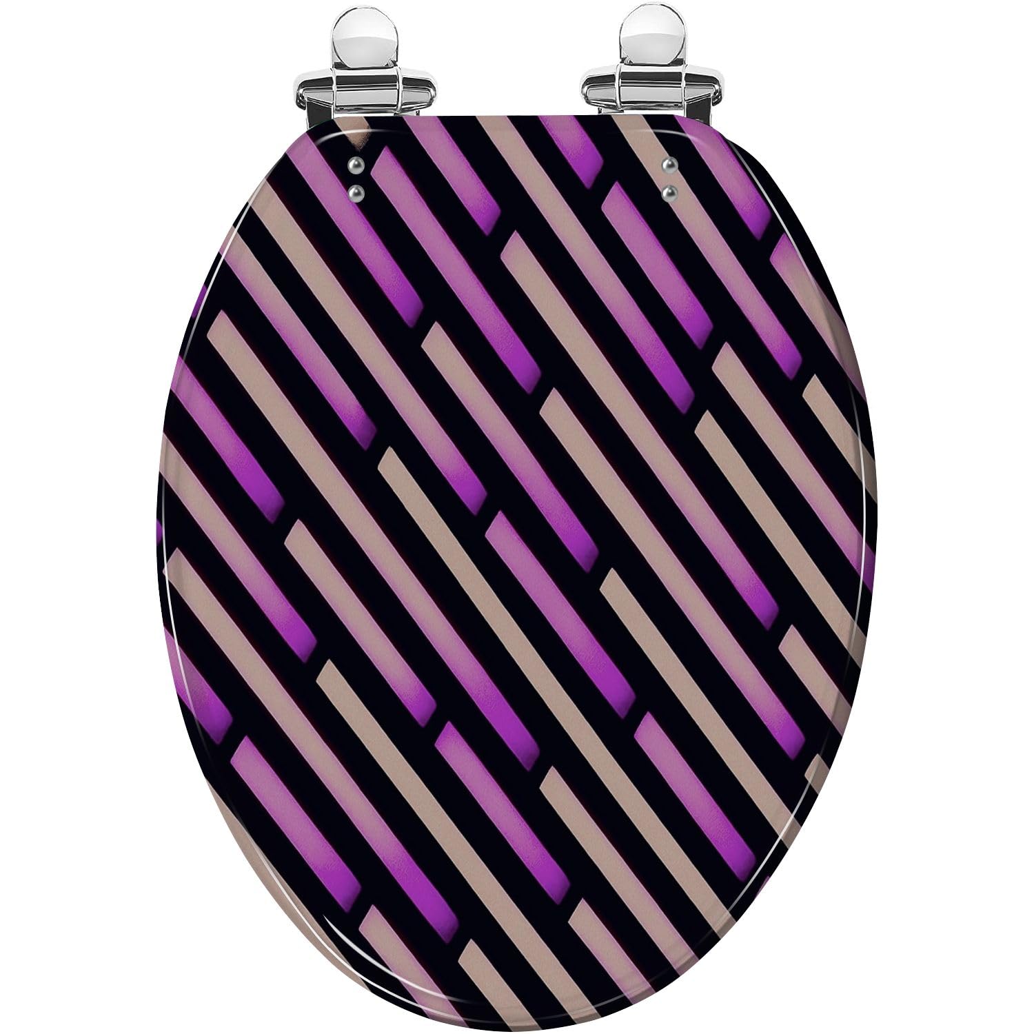 Gutuyehkea Multi2 Vibrant Neon Stripes Elongated Toilet Seat Pink Purple Resin Slow Close Lid Quick-Release Hinges Easy Clean(,18.5X14.5)