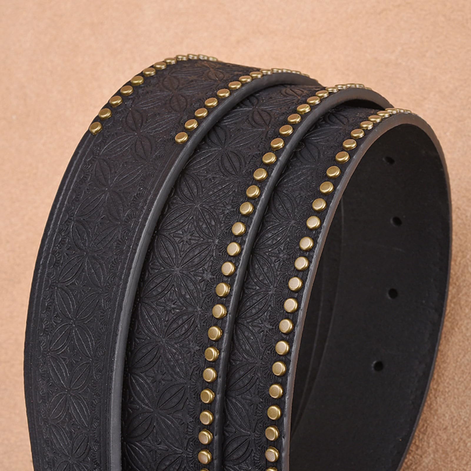Cinturón Occidental De Cuero Plena Flor For Hombre, Correa Con Relieve Floral, Hebilla Ovalada Toro Cuerno Largo, Negro, Cintura 105 Cm/35 Pulgadas