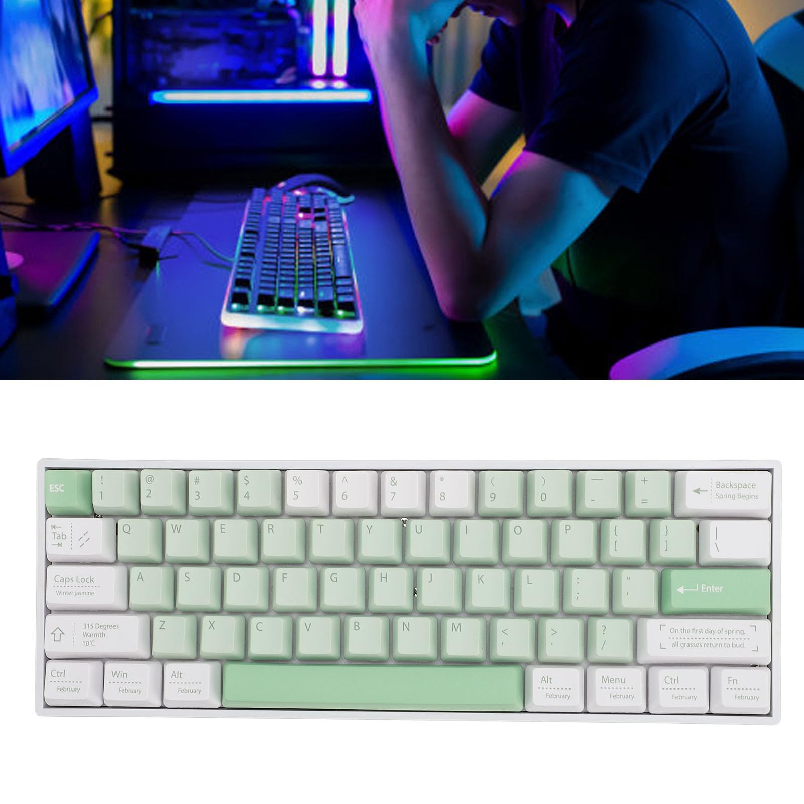 Hidyliu Tastiera meccanica a 61 tasti RGB senza fili Bluetooth per la progettazione compatta 'ufficio domestico bianco