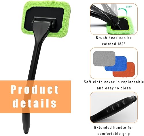 Miniatura 3 de Herramienta de limpieza de parabrisas de automóvil, limpiador de ventanas de microfibra con 4 almohadillas de tela lavables y reutilizables y mango