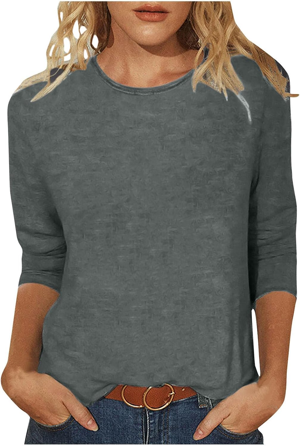 Womens Spring Tops 3/4 Length Long Sleeve Shirts Fall Clothes Business Casual Dressy Blouse Loose Fit Basic Tee Trendy